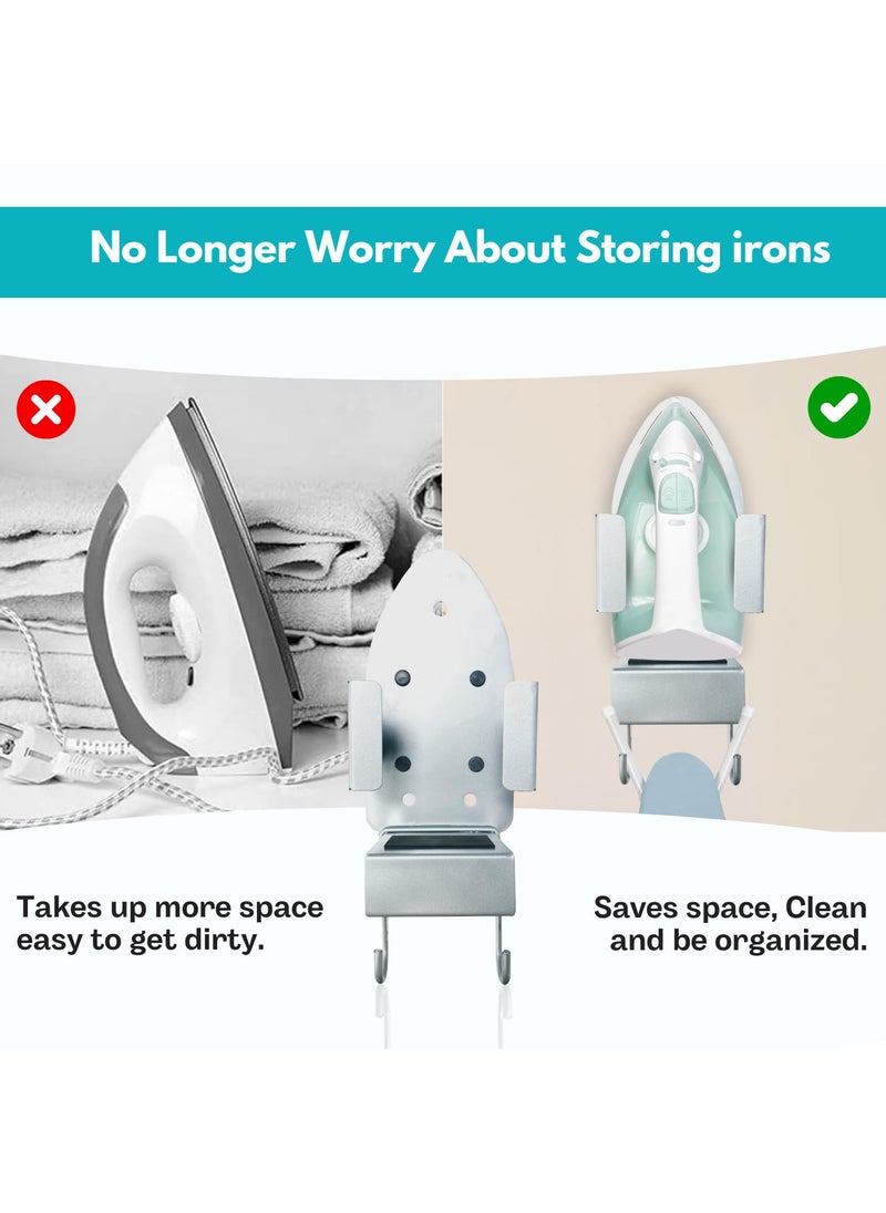 Finiky WallMounted Iron Holder Stand with Hanger HeatResistant Iron Holder with Detachable Hooks for Household Laundry Room Steel Hook for Ironing Board Iron Holder Silver