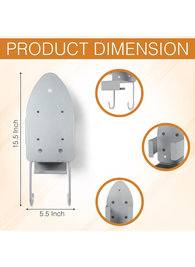 Finiky WallMounted Iron Holder Stand with Hanger HeatResistant Iron Holder with Detachable Hooks for Household Laundry Room Steel Hook for Ironing Board Iron Holder Silver