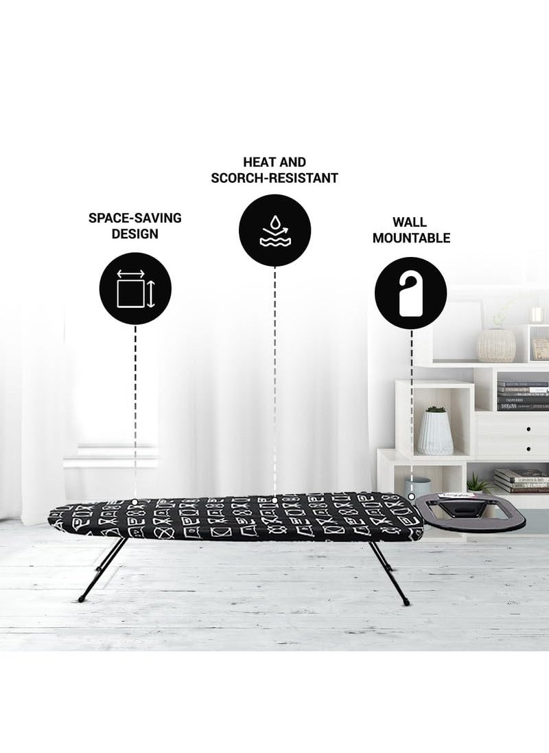 Peng Essentials Zurich Tabletop Ironing Board with Iron Rest Black 73x34 cm Surface Wall Mountable Iron Rest with Silicon Pad HeatResistant SpaceSaving Iron Table for Ironing Clothes