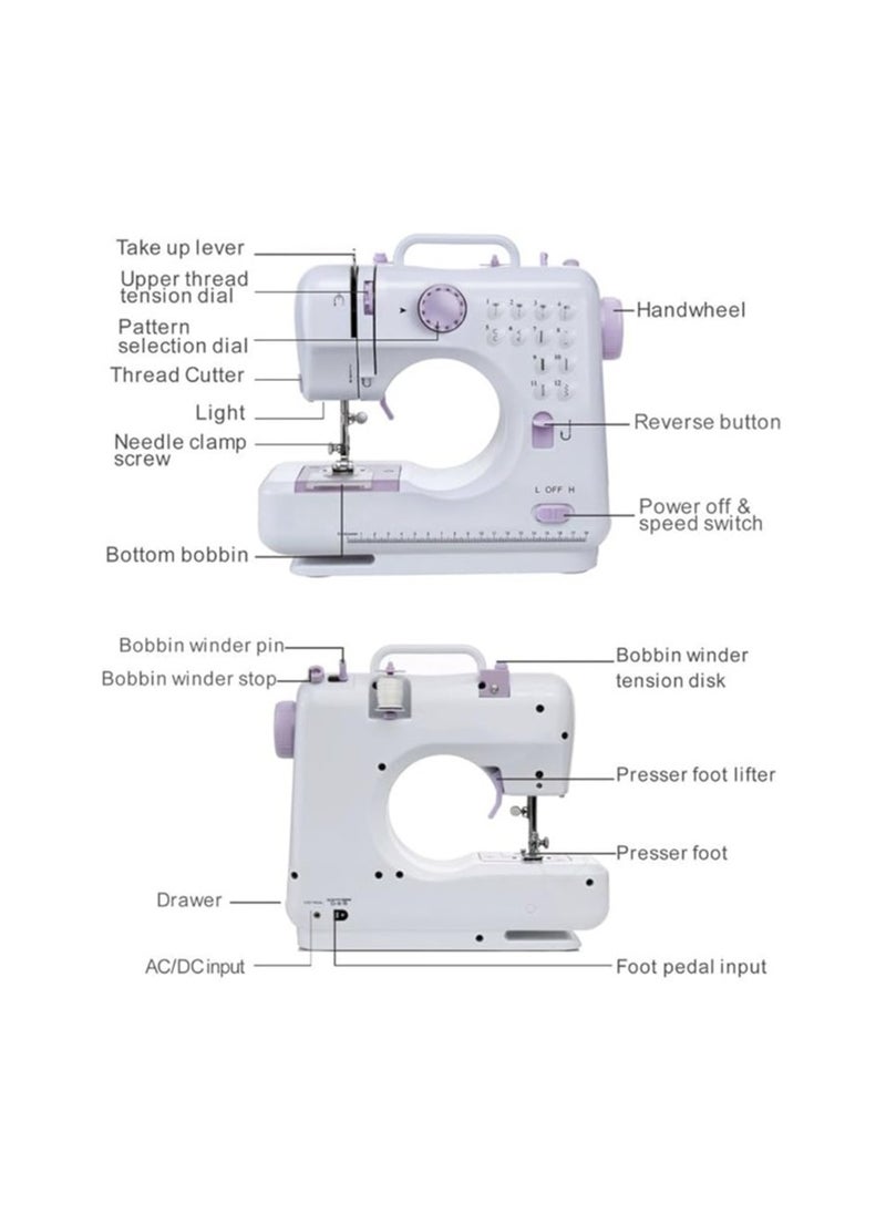 Household Sewing Machine – 12 Stitches Mini Multifunction Electric Sewing Machine with Double Speed, Double Thread, Foot Pedal, and Accessories