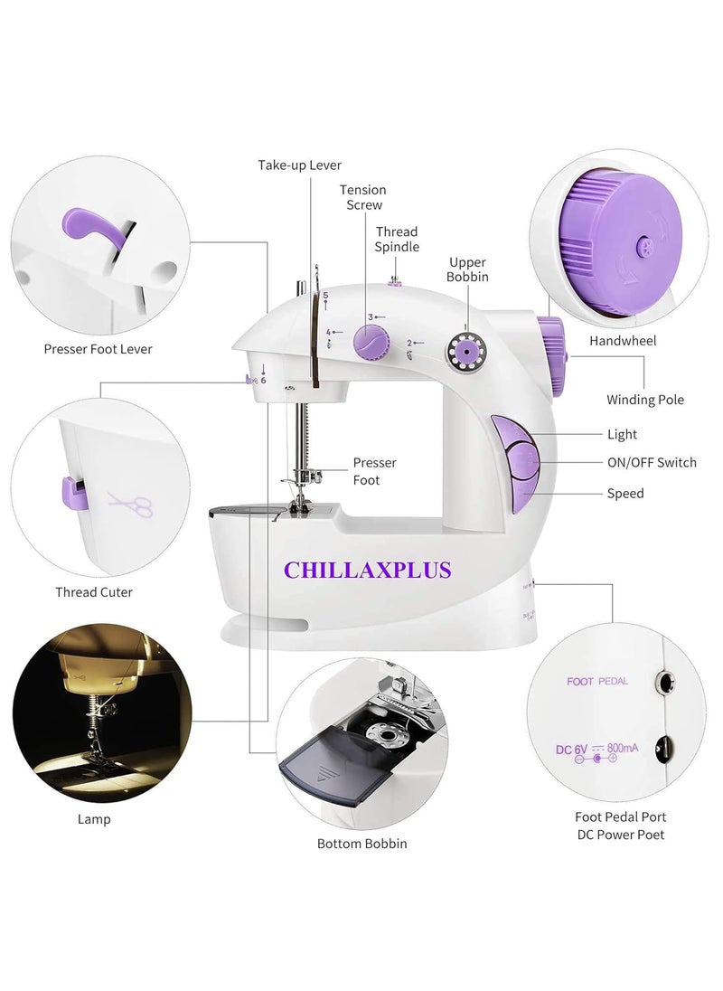 CHILLAXPLUS mini sewing machine stitching machine for home portable sewing machine electric sewing machine with table setWhite