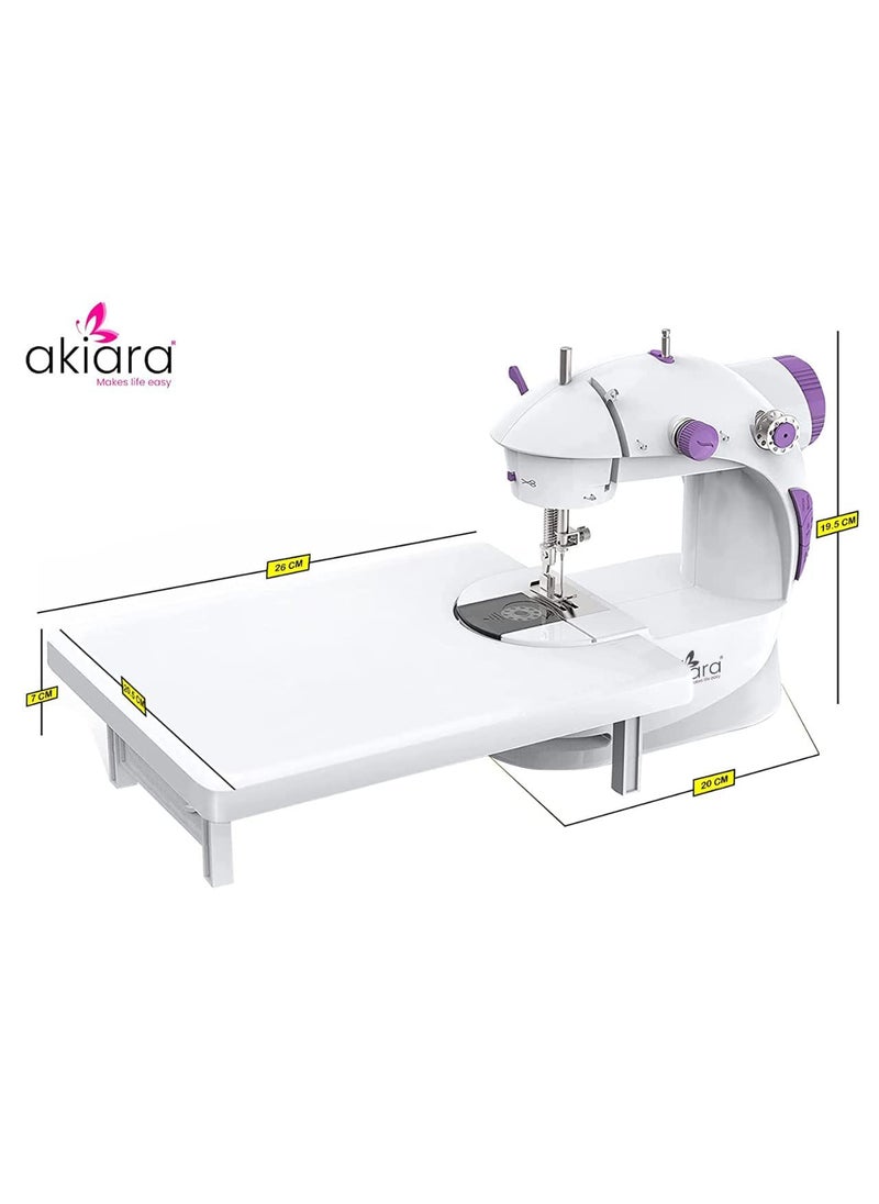 Akiara Makes life easy Mini Sewing Machine with Table Set Tailoring Machine Hand Sewing Machine with extension table foot pedal adapter White