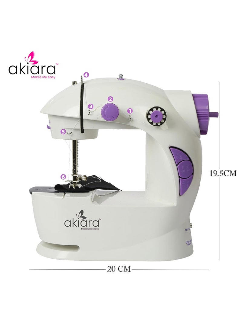 Akiara Makes life easy Mini Sewing Machine with Table Set Tailoring Machine Hand Sewing Machine with extension table foot pedal adapter White
