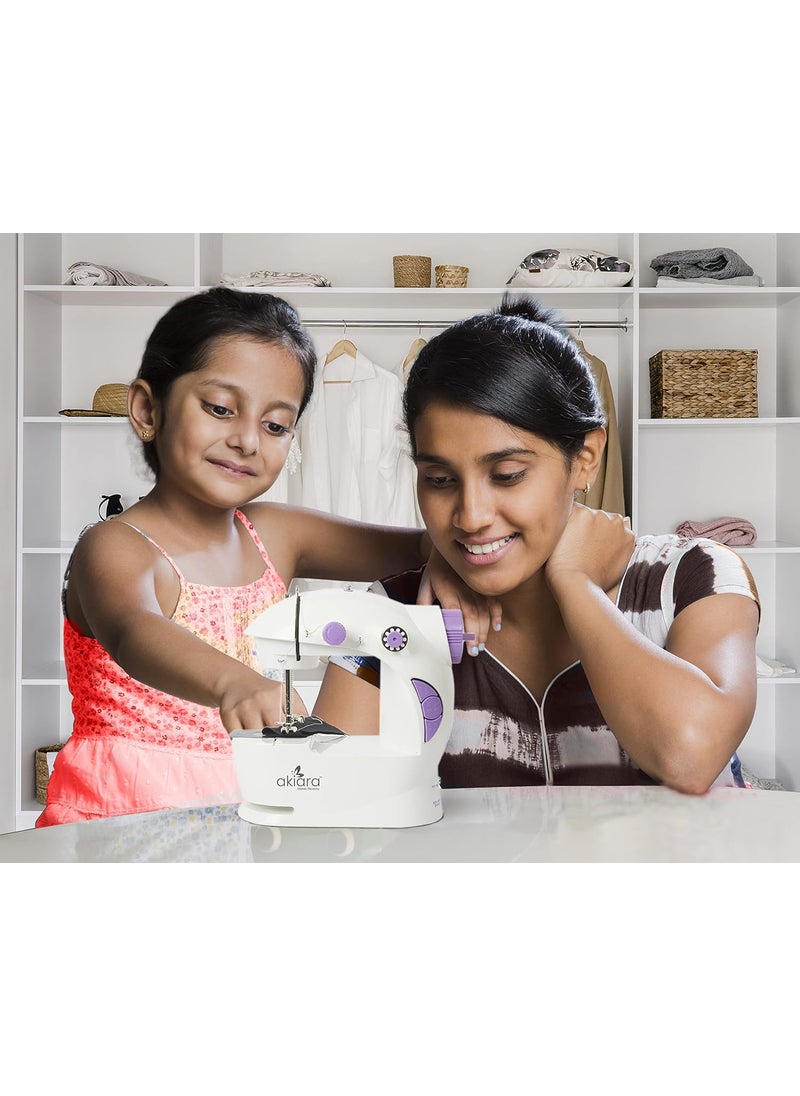 Akiara Makes life easy Mini Sewing Machine with Table Set Tailoring Machine Hand Sewing Machine with extension table foot pedal adapter White