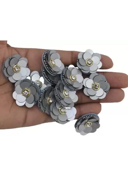 Embroidery Neck sew on Flower Applique PatchesDecorative Patches for Clothes Jackets Jeans Blouse Saree Dress Decoration Grey Pack of 25