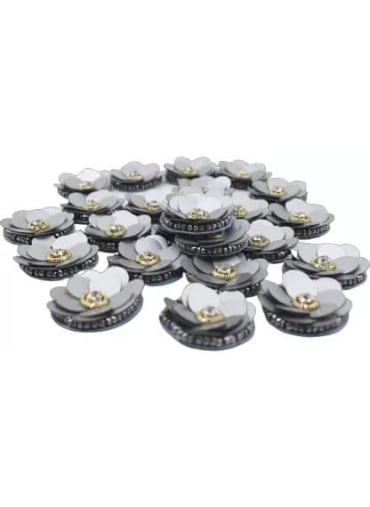 Embroidery Neck sew on Flower Applique PatchesDecorative Patches for Clothes Jackets Jeans Blouse Saree Dress Decoration Grey Pack of 25