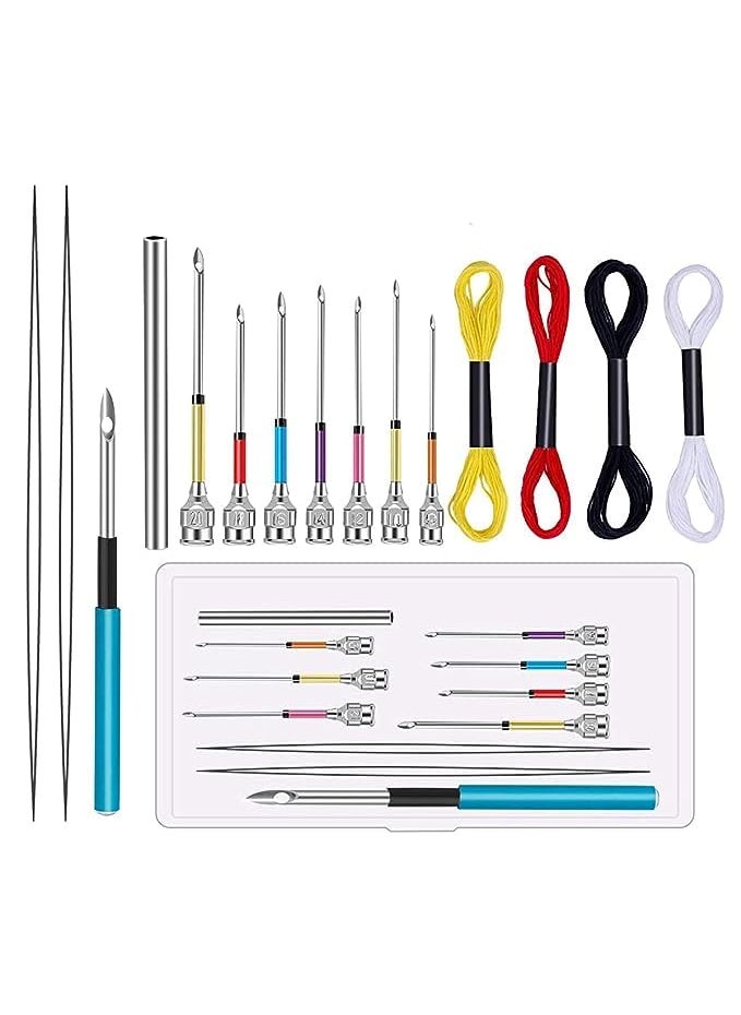 TREXEE 15 Pcs Punch Needle Kit for Women Girls Rug Punch Needle with Different Thickness Coloful Thread Embroidery Stiching Tools Threader Fabric Embroidery Hoop Yarn Punch Needle Embroidery Kit