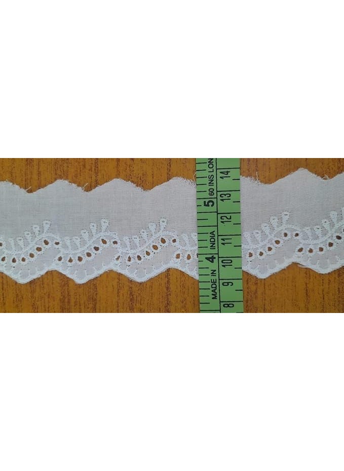 PCJS Cotton Soft Premium Embroidered Schiffli Lace 35 cm Single Side Scallop Lace Fabric lace Applique Fabric lace Sewing Supplies Cotton Work lace White Dyeable 20 Mtr