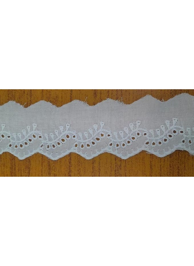 PCJS Cotton Soft Premium Embroidered Schiffli Lace 35 cm Single Side Scallop Lace Fabric lace Applique Fabric lace Sewing Supplies Cotton Work lace White Dyeable 20 Mtr