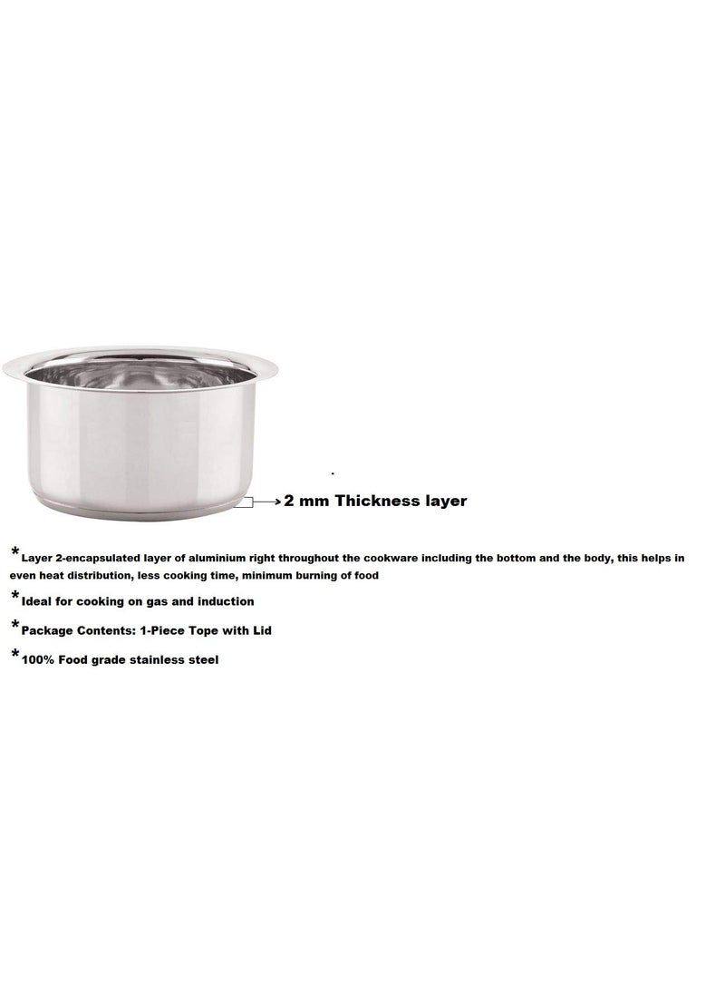 Bartan Star Stainless Steel Flat Induction Bottom Tope with Lid 4000ml