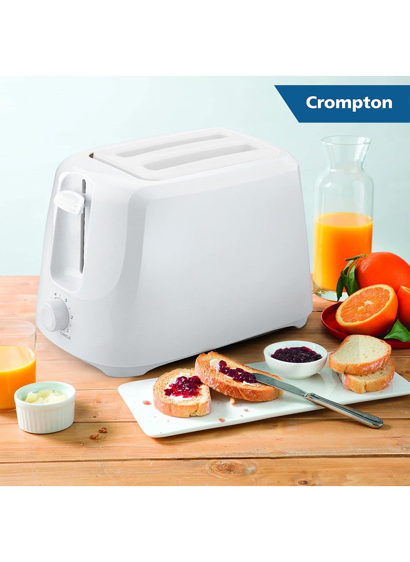 Crompton SunBrown Classic Popup Toaster 700W with Removable Crumb Tray 6 Browning Levels with Cancel Function Dust Cover Plate White Cool Touch Body