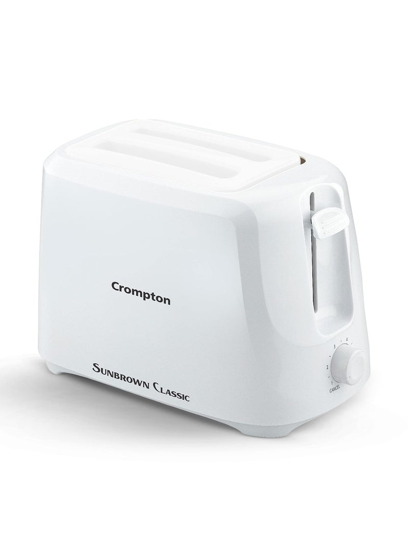 Crompton SunBrown Classic Popup Toaster 700W with Removable Crumb Tray 6 Browning Levels with Cancel Function Dust Cover Plate White Cool Touch Body