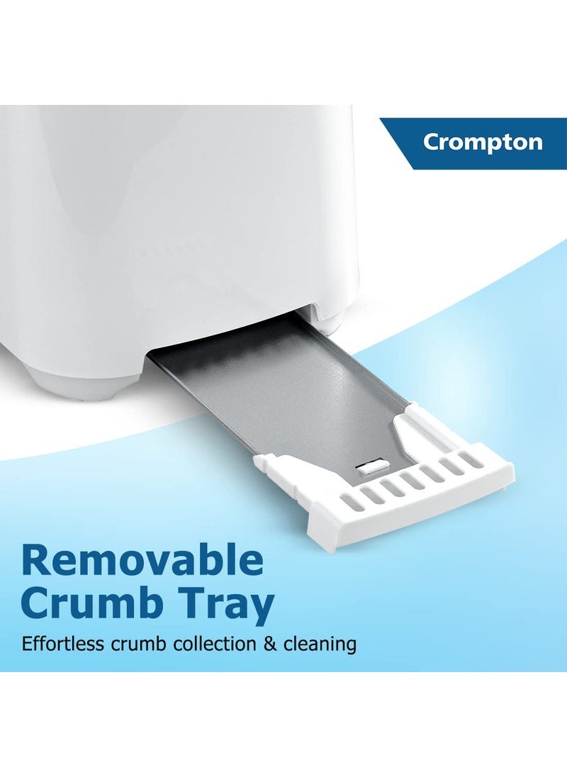 Crompton SunBrown Classic Popup Toaster 700W with Removable Crumb Tray 6 Browning Levels with Cancel Function Dust Cover Plate White Cool Touch Body