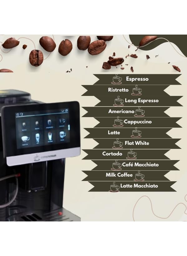 CoffeeTotaler Primero Plus Fully Automatic Coffee Machine featuring 11 Espresso Drinks Bean to Cup Coffee Maker Additional Attachments for Higher Waste Water and Bean Container Capacity