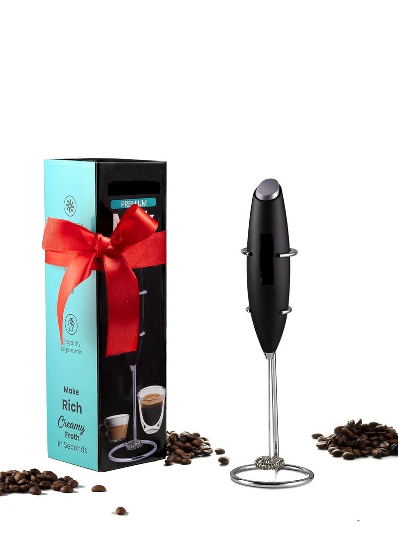 Karya Siddhi Traders Electric Milk Frother with Stand One Touch Handheld Whisk Batteries Powered Cappuccino Coffee Frother Black