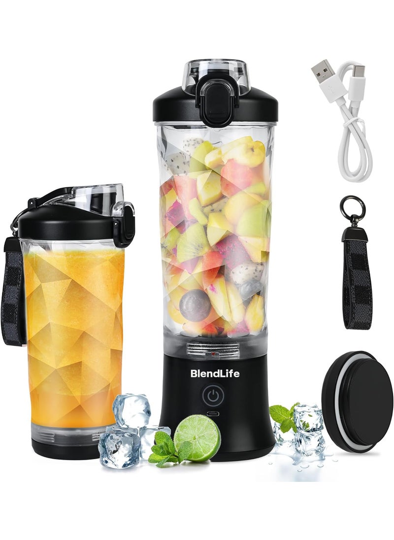 BlendLife Ultra Waterproof Portable Juicer Blender for Juices Shakes Smoothies Pulse Mode LED Lights 230W 4000mAh Battery Inbuilt Sipper Carry Handle 600ml Convertible Jar Black