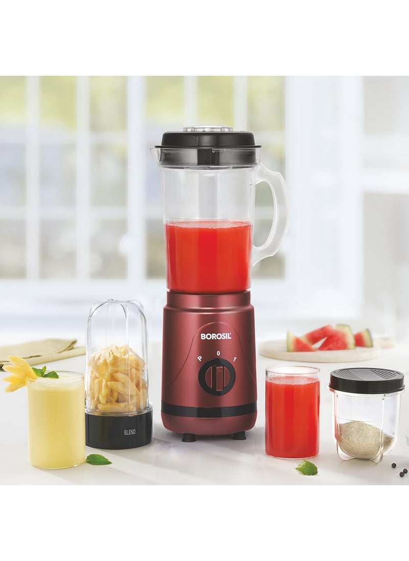 Borosil NutriFresh NB05 Portable MiniBlender Grinder 500 ml Jar for Blending Smoothies Chutneys300 ml Dry Grinding SpicesChutney Jar Maroon 400 W