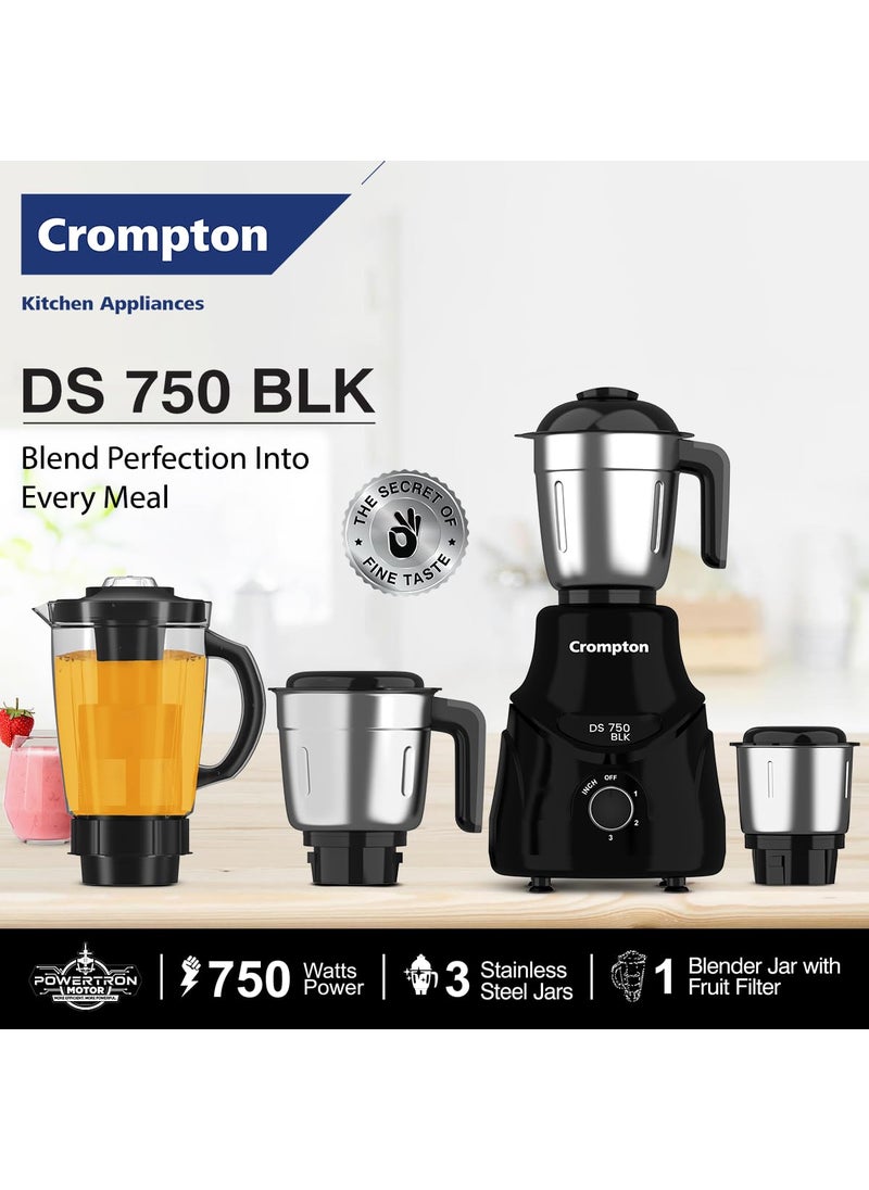 CROMPTON DS 750W Mixer Grinder 750W Powertron Motor for faster grinding results Motor VentX for durability 4 Jars 15L with FF 15 1L 04L 2 Years Warranty on Product Motor