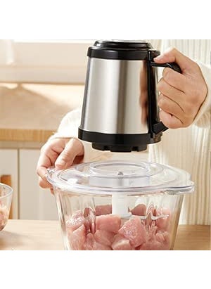 VBM Electric Meat Grinder 3 Speeds Stainless Steel 4 Sharp Blades Food Processor for Meat Vegetables Fruits and Nuts 2L Stainless Glass Bowl