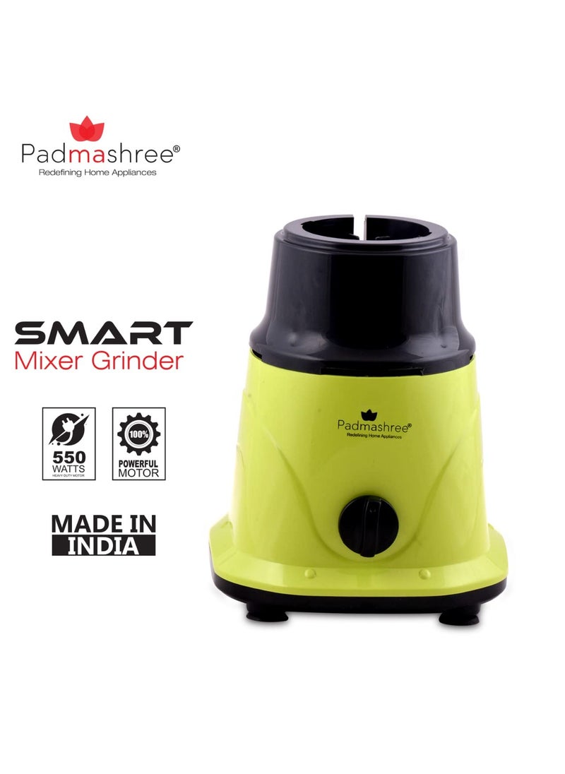 Padmashree Smart 550Watt Mixer Grinder 230 Volts Mixer with 2 Stainless Steel Jars with Leakproof Lid ABS Body 3 Speed MotorGreen