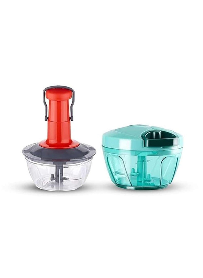 FAIRY TECH Hand Push Vegetable Chopper with 3 Sharp Stainless Steel Blade Anti Slip Silicone Compact Vegetable Chopping Machine for Home Kitchen Pack of 2