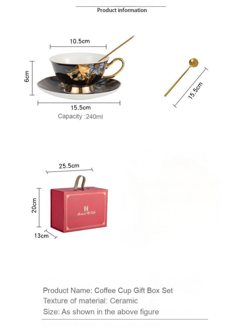 Luxury European Ceramic Coffee Cup  Saucer Set with Spoon – 240ML Elegant Gold-Trimmed Tea/Coffee Gift Box, Premium Heat-Resistant Porcelain for Afternoon Tea, Bridal  Housewarming Gifts-White
