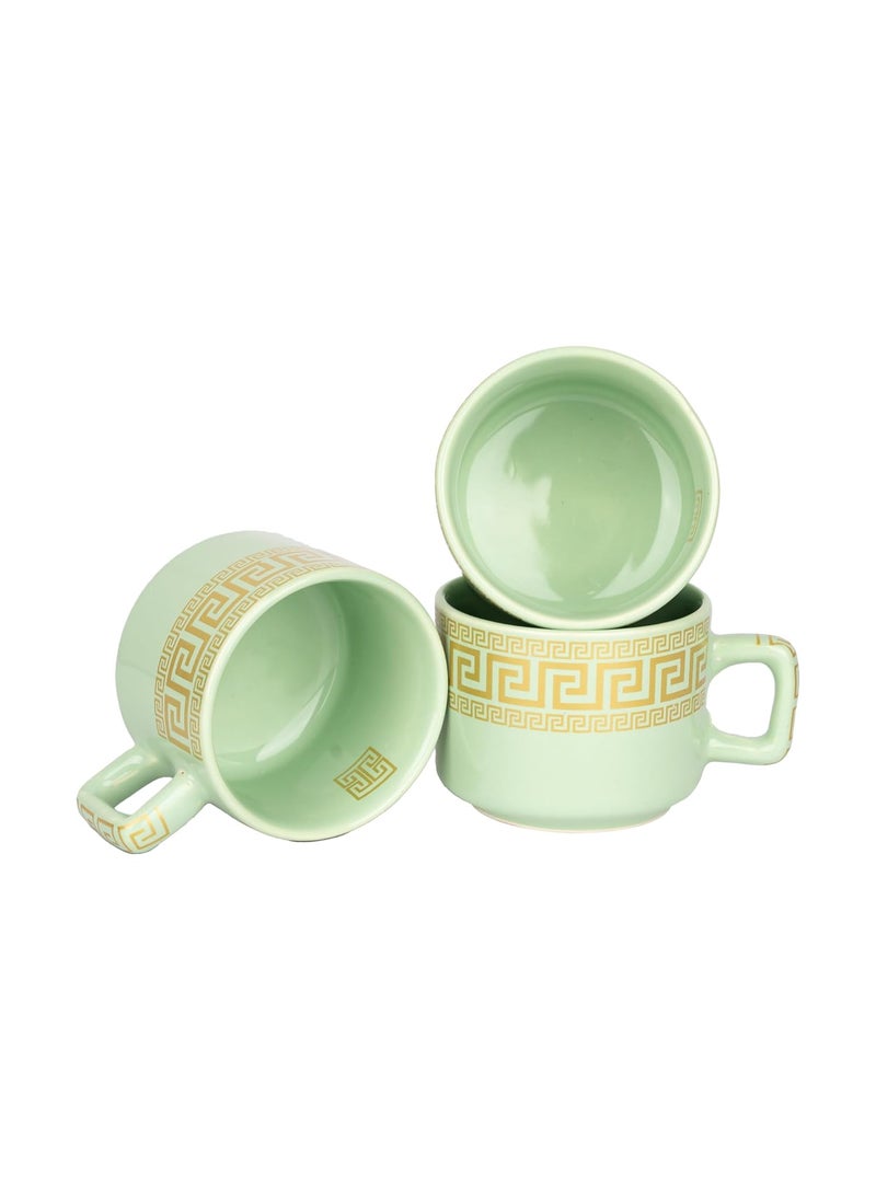 CHEENI MAATI Set of 6 Small Tea Coffee Chai Serving Cups Ceramic Mug Printed Serving TeaCoffee Cups Set Clay Cup 150 ml Round Shape 150ML Pack of 6 Multicolor White Cup Set Green