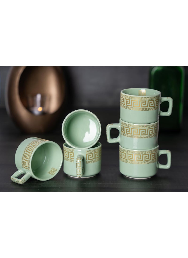 CHEENI MAATI Set of 6 Small Tea Coffee Chai Serving Cups Ceramic Mug Printed Serving TeaCoffee Cups Set Clay Cup 150 ml Round Shape 150ML Pack of 6 Multicolor White Cup Set Green
