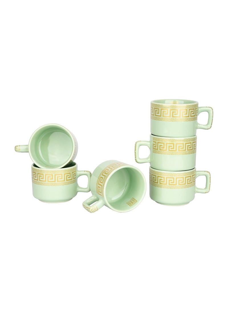 CHEENI MAATI Set of 6 Small Tea Coffee Chai Serving Cups Ceramic Mug Printed Serving TeaCoffee Cups Set Clay Cup 150 ml Round Shape 150ML Pack of 6 Multicolor White Cup Set Green