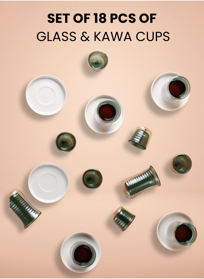 Set of 18 piece of Glass Kawa Tea Cups for Home Restaurants Kitchen