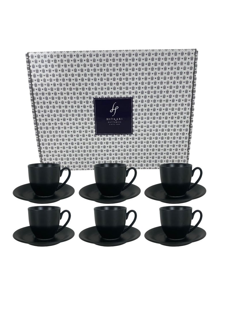 Hitkari Colors Cup Saucer Set of 12pc CS2 Matte Black for Morning Evening Tea Material Porcelain with Elegant Design 12Pieces