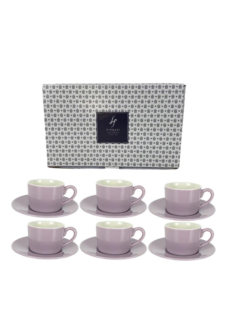Hitkari Colors Cup Saucer Set of 12pc CS1 Light Purple for Morning Evening Tea Material Porcelain with Elegant Design 12Pieces