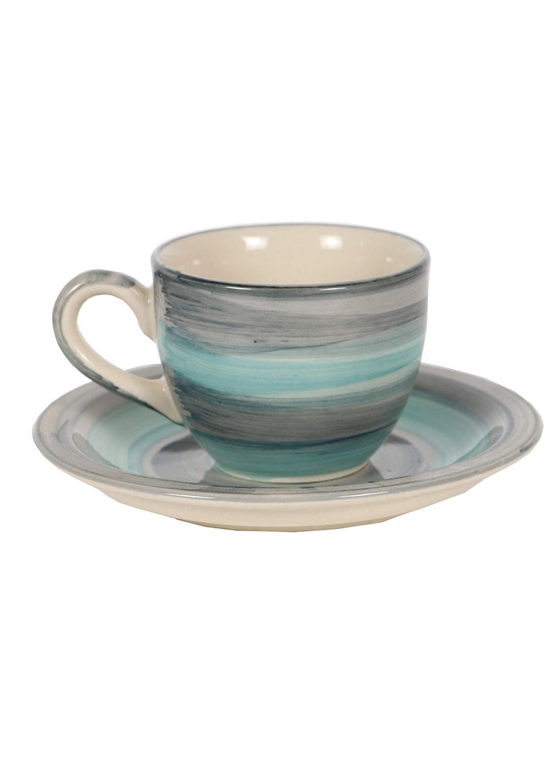 HS Hindustani Saudagar Seagreen Ceramic Handpainted Cup Saucer Set of 12 150Ml