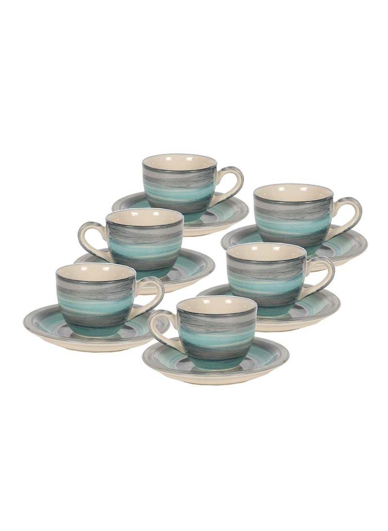 HS Hindustani Saudagar Seagreen Ceramic Handpainted Cup Saucer Set of 12 150Ml