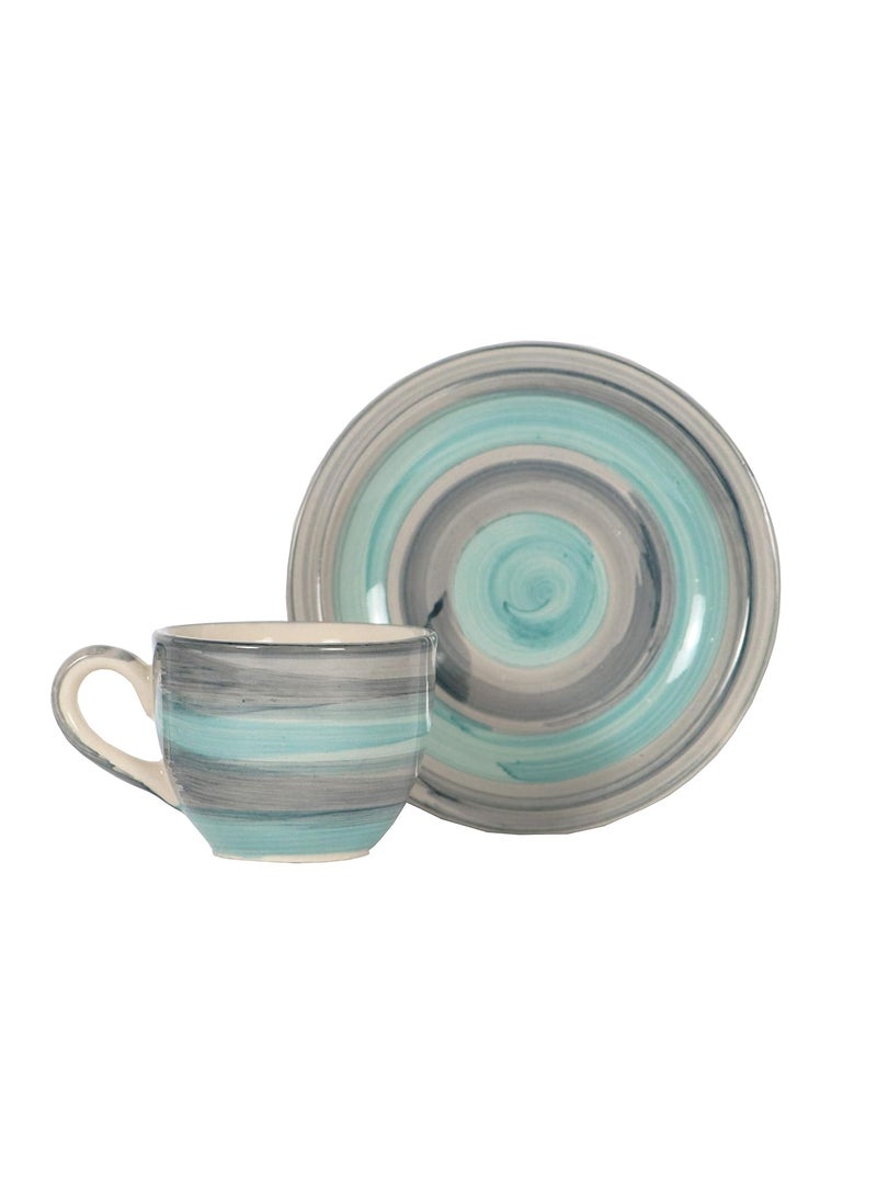 HS Hindustani Saudagar Seagreen Ceramic Handpainted Cup Saucer Set of 12 150Ml