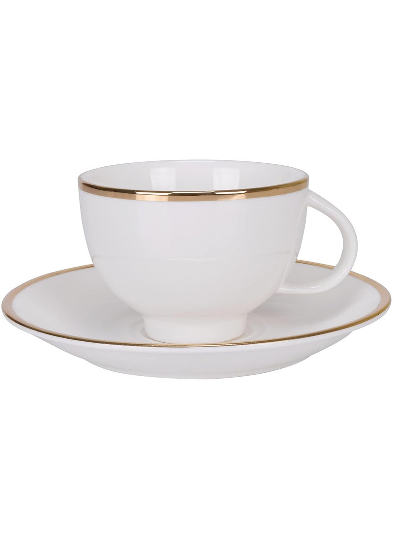 Deco Pride Elegant Design 6 Cup 6 Saucer Set White Cups and Saucer with Golden Band Design Pack of 12