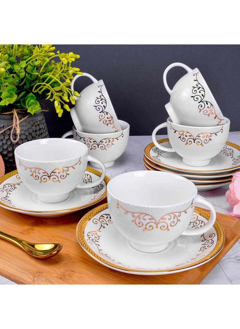 Deco Pride Bone Free Ceramic Cup Saucer Set 6 People 220 ml Cup 145 cm Dia Saucer Pack of 12 221G