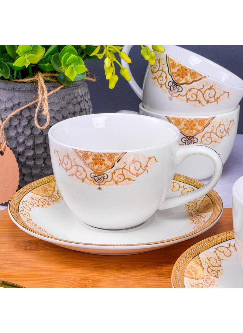 Deco Pride Bone Free Ceramic Cup Saucer Set 6 People 220 Ml Cup 145 Cm Dia Saucer Pack Of 12 224G White