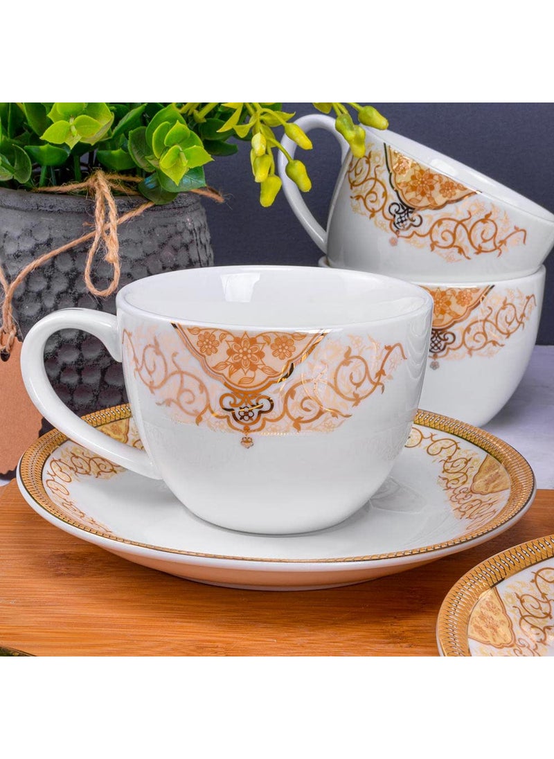 Deco Pride Bone Free Ceramic Cup Saucer Set 6 People 220 Ml Cup 145 Cm Dia Saucer Pack Of 12 224G White