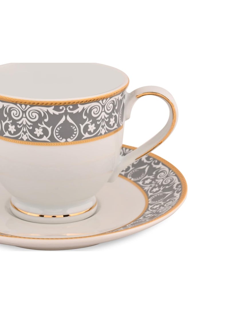 Hitkari Potteries Verona Cups Saucer Set for 6 for Morning Evening Tea Material Porcelain Tea Set Elegant Design White Set of 6