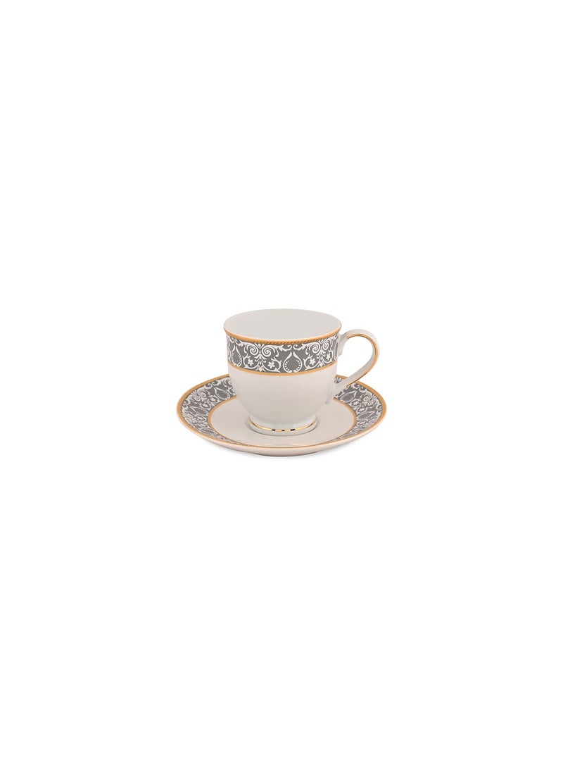 Hitkari Potteries Verona Cups Saucer Set for 6 for Morning Evening Tea Material Porcelain Tea Set Elegant Design White Set of 6