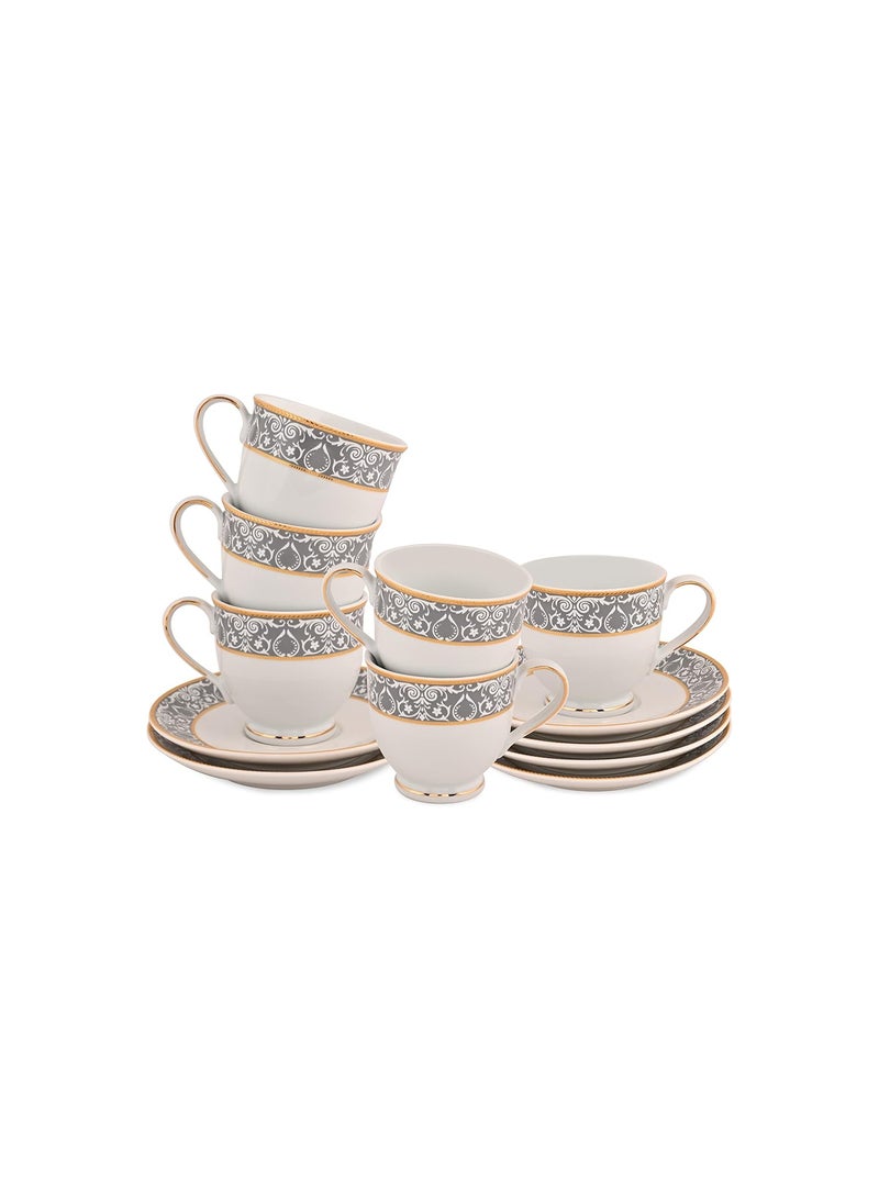 Hitkari Potteries Verona Cups Saucer Set for 6 for Morning Evening Tea Material Porcelain Tea Set Elegant Design White Set of 6