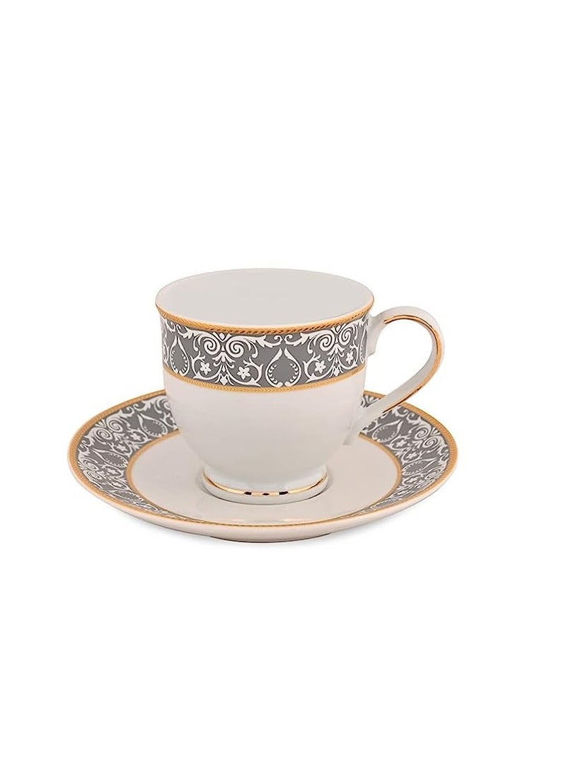 Hitkari Potteries Verona Cups Saucer Set for 6 for Morning Evening Tea Material Porcelain Tea Set Elegant Design White Set of 6