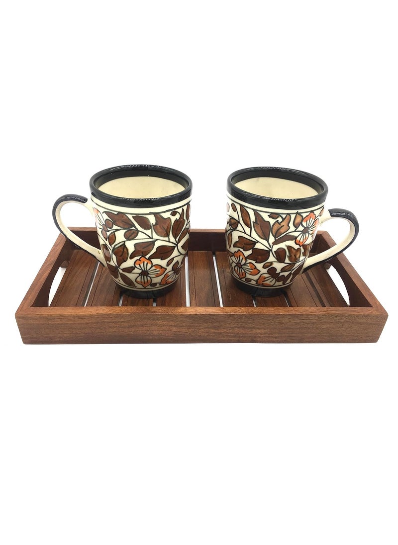 Master Piece Crafts Brown Mughal Floral HandPainted Microwave Safe Designer Tea Coffee Mugs in CeramicCeramic Milk Coffee Mugs Set of 2 Beverage Chai Cups Set Dinkware Tableware