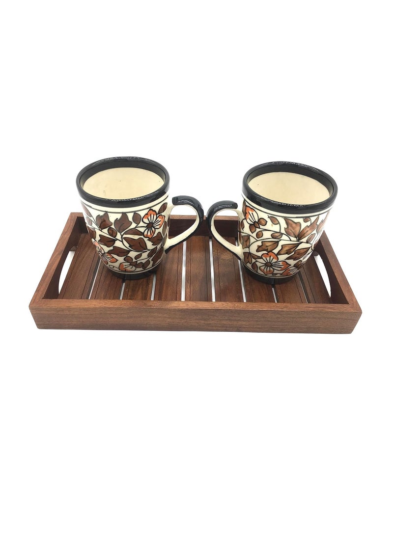 Master Piece Crafts Brown Mughal Floral HandPainted Microwave Safe Designer Tea Coffee Mugs in CeramicCeramic Milk Coffee Mugs Set of 2 Beverage Chai Cups Set Dinkware Tableware