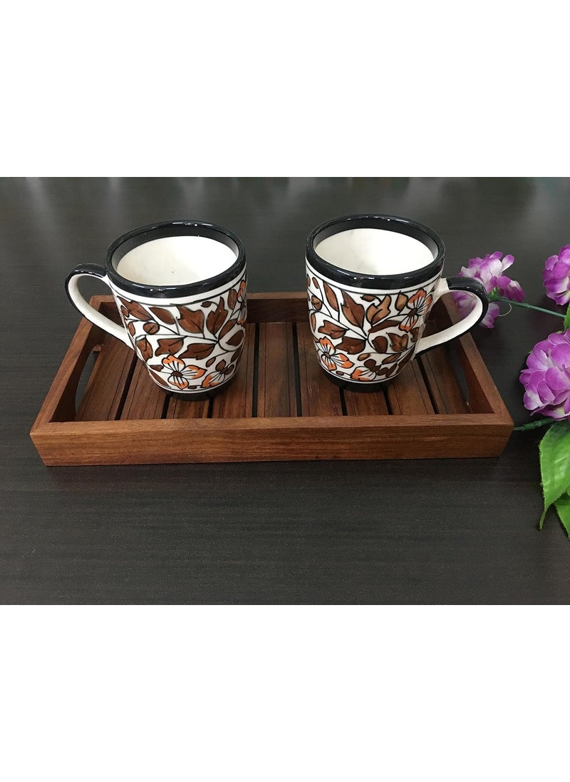 Master Piece Crafts Brown Mughal Floral HandPainted Microwave Safe Designer Tea Coffee Mugs in CeramicCeramic Milk Coffee Mugs Set of 2 Beverage Chai Cups Set Dinkware Tableware
