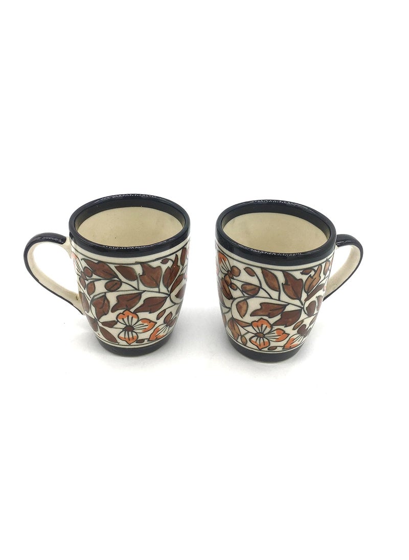 Master Piece Crafts Brown Mughal Floral HandPainted Microwave Safe Designer Tea Coffee Mugs in CeramicCeramic Milk Coffee Mugs Set of 2 Beverage Chai Cups Set Dinkware Tableware