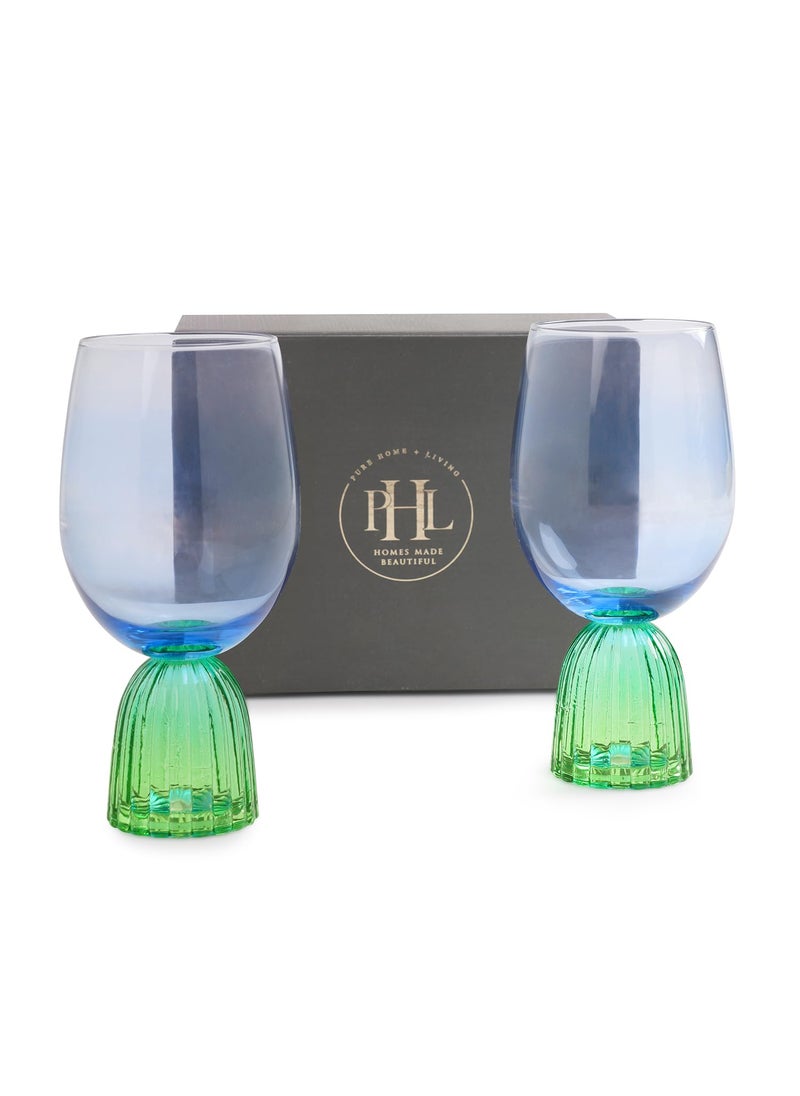 Pure Home Living Set of 2 Blue and Green Dual Tone Wine Glasses Ideal for Diwali Gifting Perfect for Party and Regular use