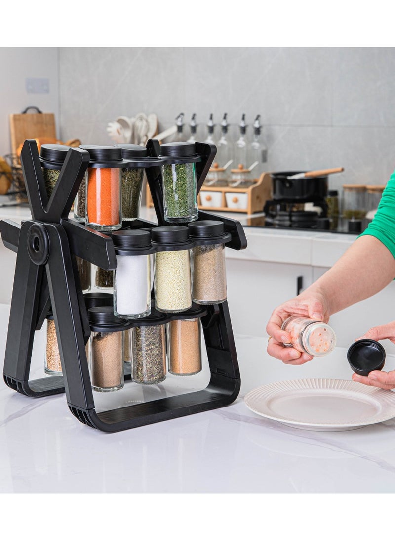 360 Rotating Spice Rack, 18PCS Jar Kitchen Spice Organizer, Seasoning Organizer Seasoning Rack Tower for Kitchen Countertop