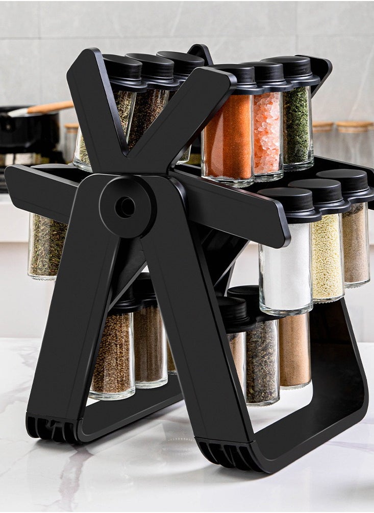 360 Rotating Spice Rack, 18PCS Jar Kitchen Spice Organizer, Seasoning Organizer Seasoning Rack Tower for Kitchen Countertop